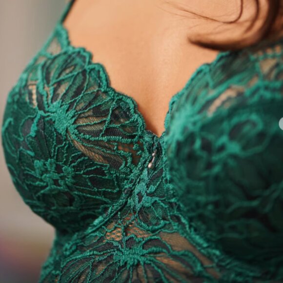 La Vie En Rose Teal Lace Bra and Panty Set - Picture 4 of 17